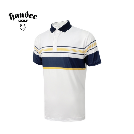 Men White & Navy Bold Stripe Golf Shirt